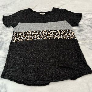 Entro Rayon; fleece and leopard print top